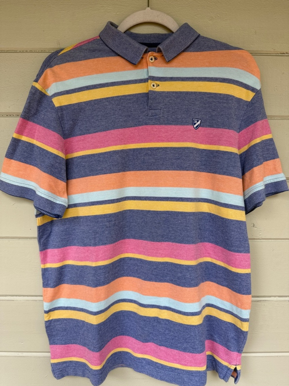 Daniel Cremieux Striped Polo in Blue with Pink, Orange, Yellow and Mint